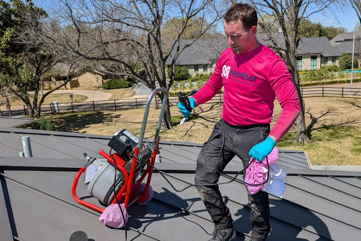 Licensed plumber conducts hydro jetting sewer cleaning service in Dallas, Texas