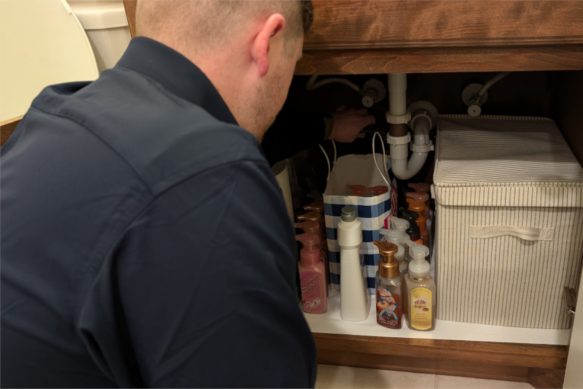Dallas TX home leak detection service under sink, Mother Modern Plumbing