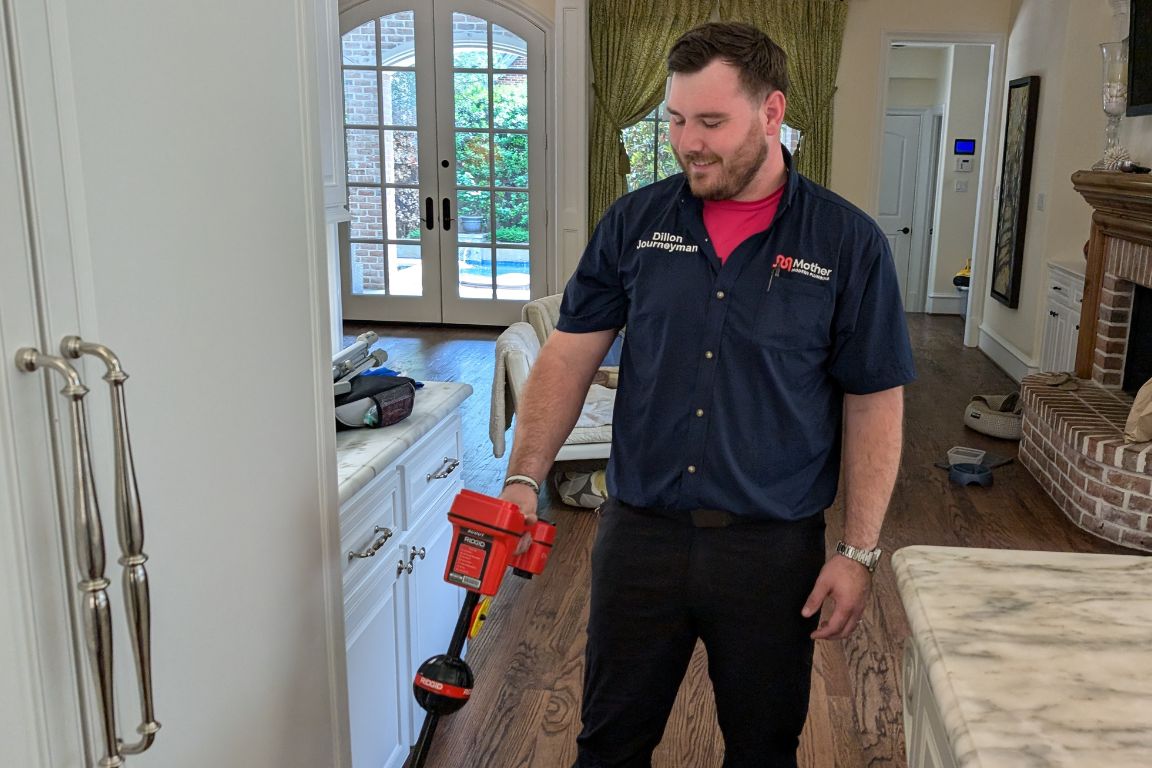 Plumber conducts slab leak detection service in Dallas, TX home, Mother Modern Plumbing