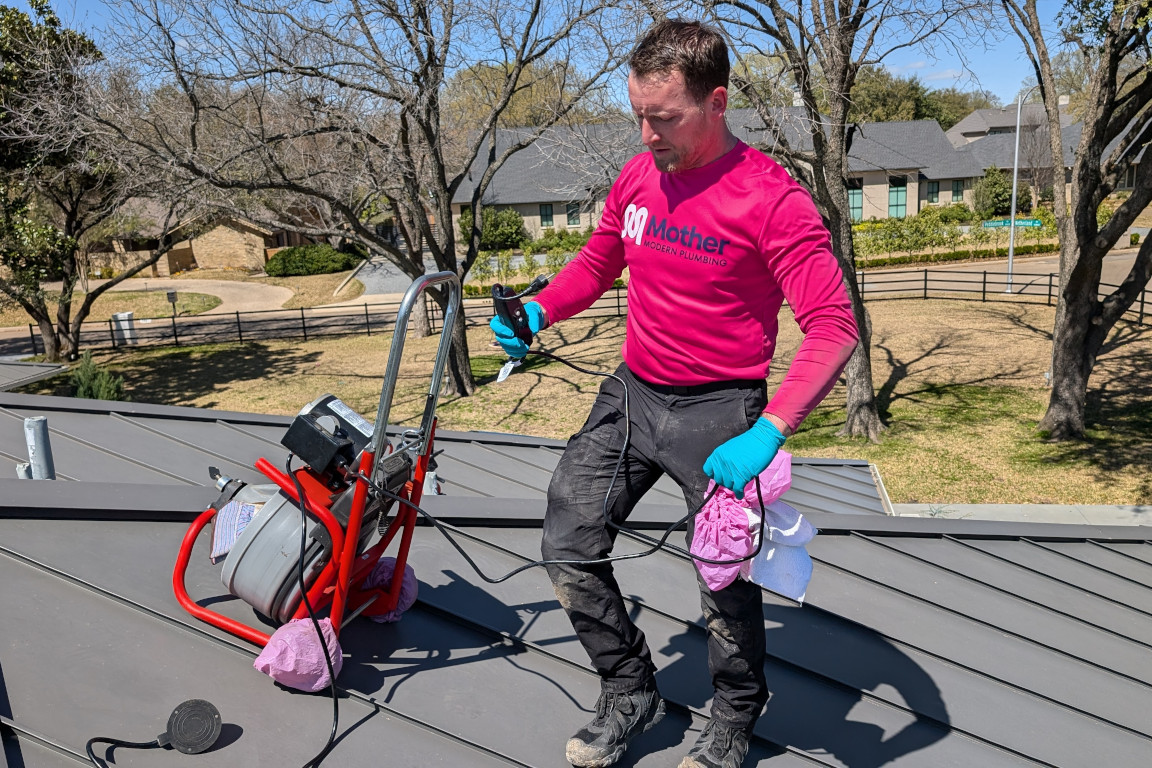 Hydro jetting service to clear blocked sewer line in Dallas, Mother Modern Plumbing