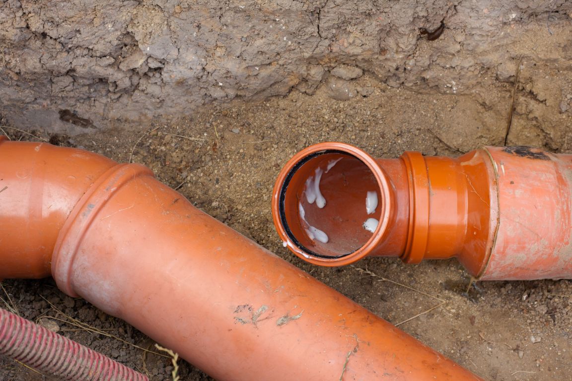 clay sewer pipe in ground