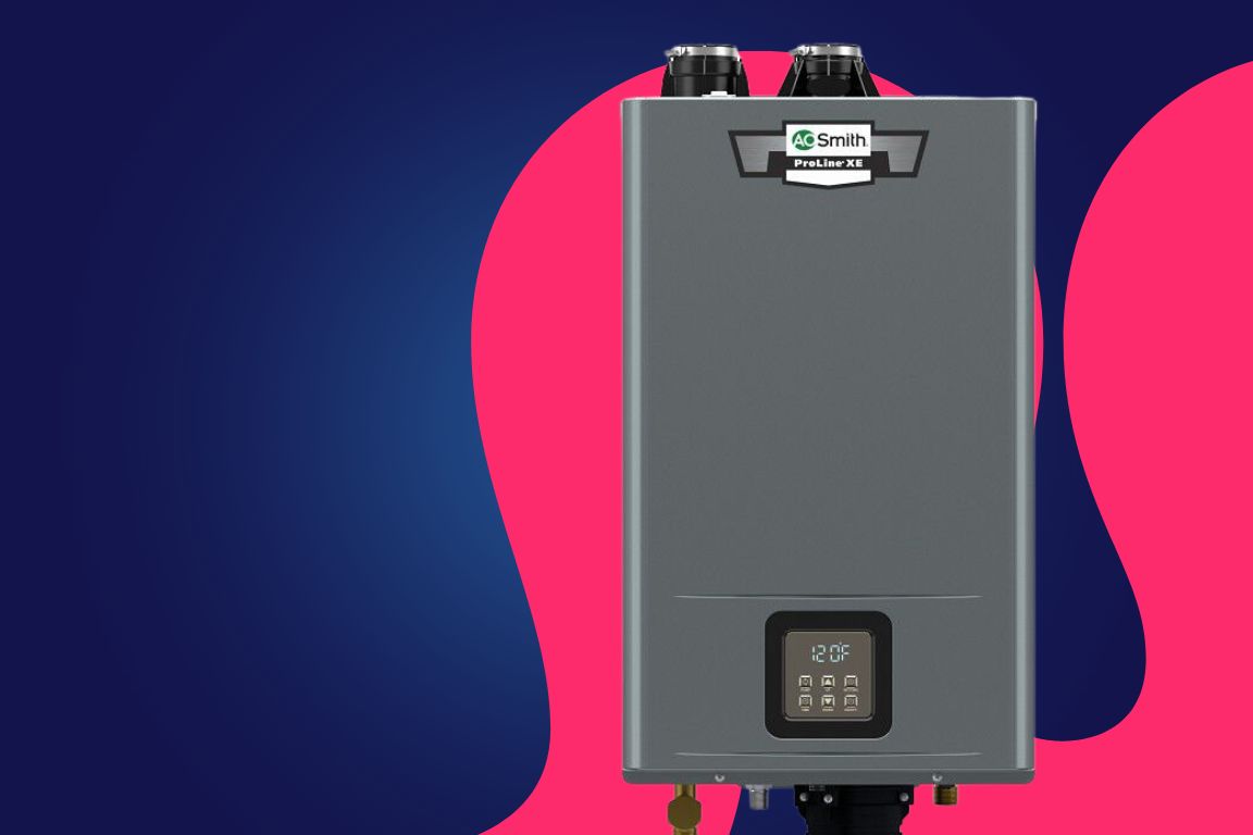 A.O. Smith Adapt tankless water heater with X3 scale prevention technology, Mother Modern Plumbing