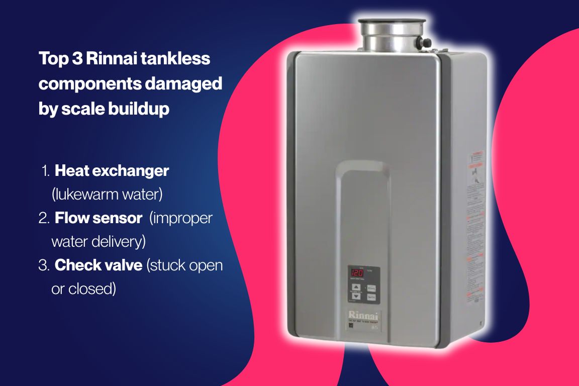 top 3 internal components damaged by scale buildup in Rinnai tankless water heaters