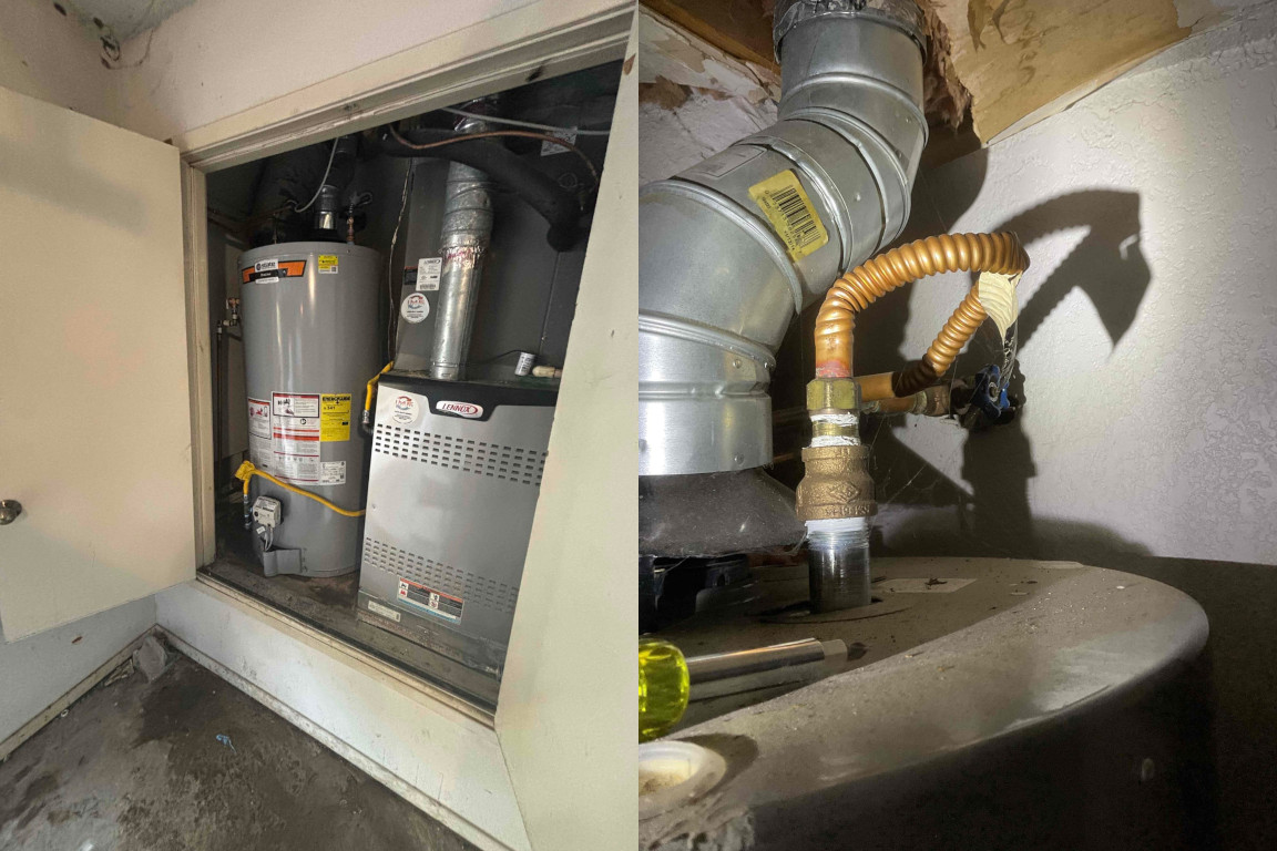 new 75 gallon conventional water heater installed in closet of southlake, tx home by mother modern plumbing