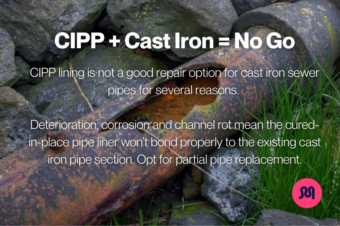 cracked cast iron pipe to show how cipp sewer lining fails in cast iron applications