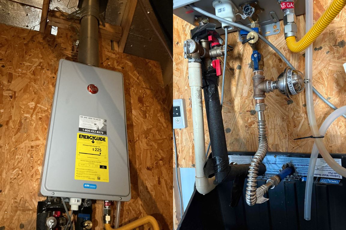 valve repairs on rheem tankless water heater performed by mother modern plumbing