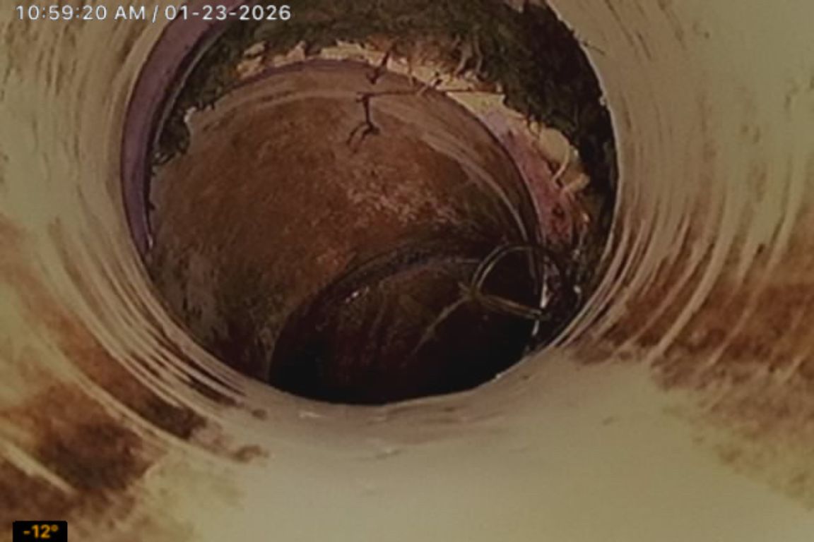 plumbing camera footage of descaled cast iron sewer pipe, mother modern plumbing