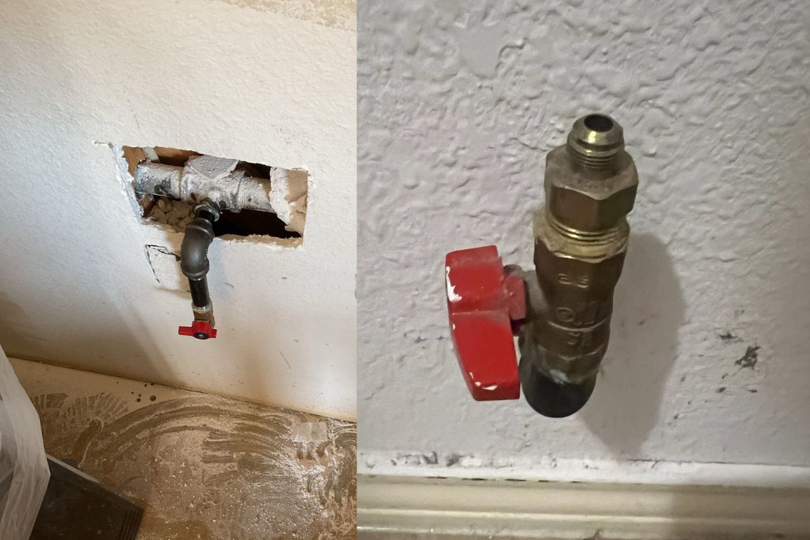 photos of gas leak detection service at in-wall location in fort worth, tx home, by mother modern plumbing