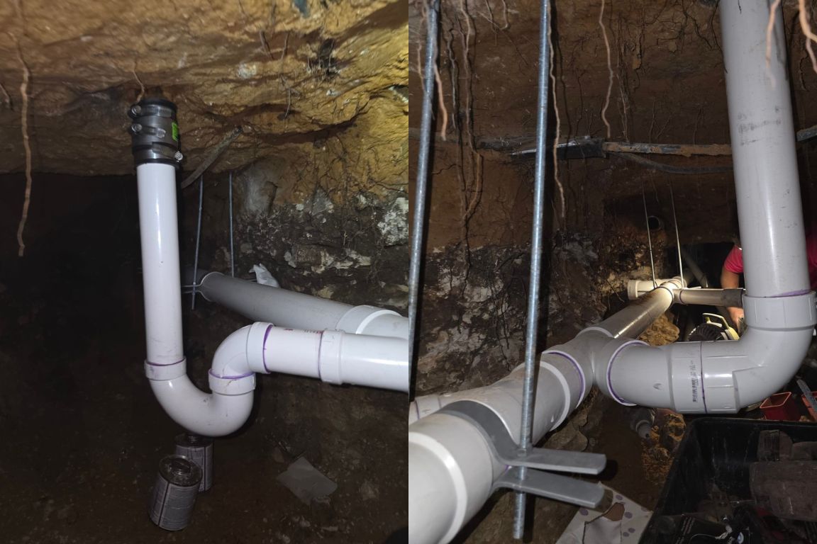 photos of full sewer line replacement in dfw metroplex with schedule 40 pvc, performed by mother modern plumbing