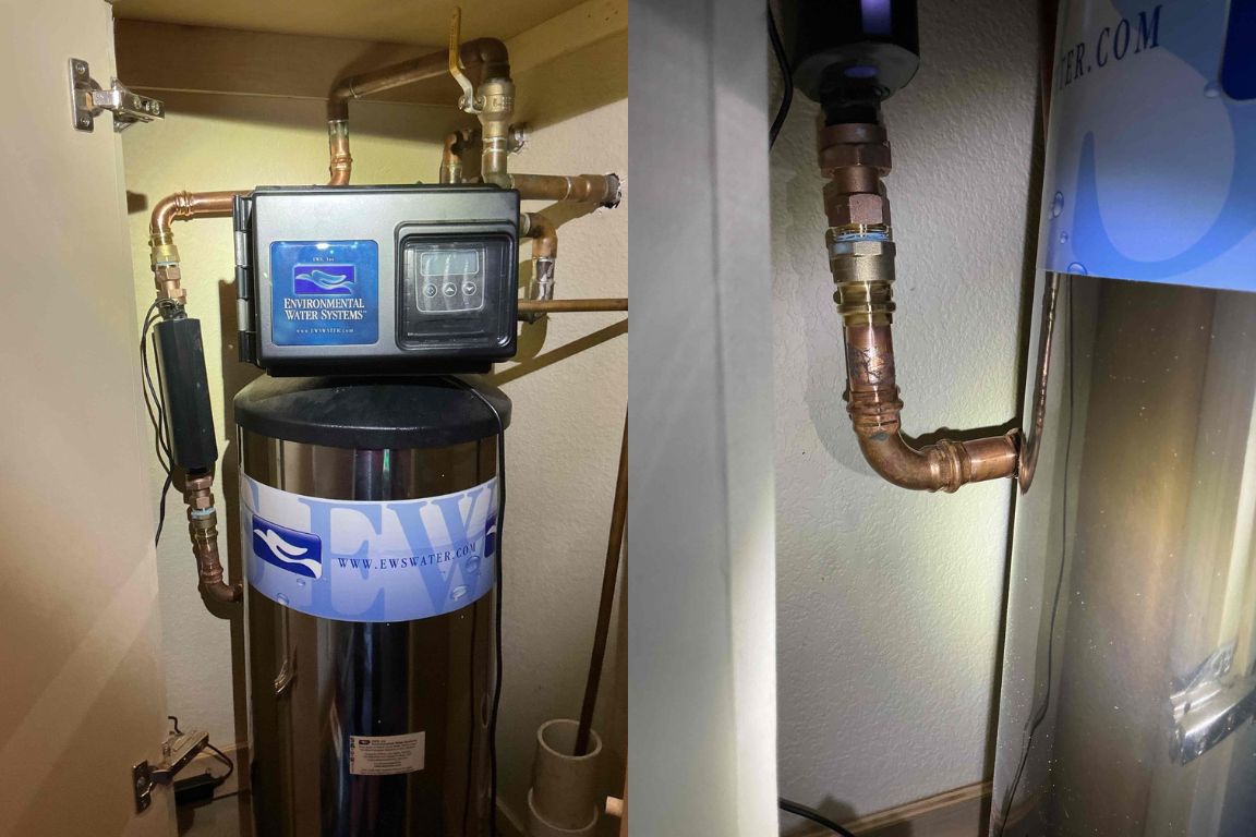 environmental water systems whole home water filter in closet of fort worth, tx home, installed by mother modern plumbing