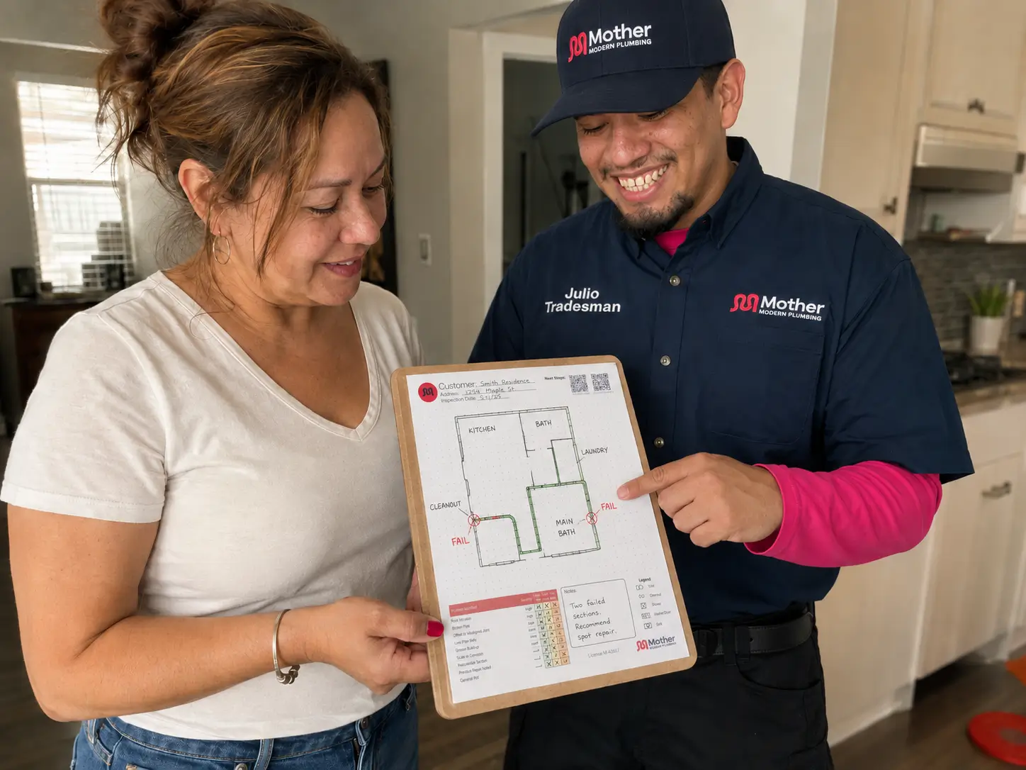 A plumber from Mother Modern Plumbing performing Sewer Line Repair and Replacement in Dallas