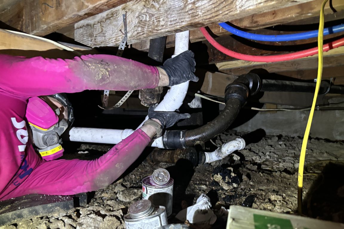 mother modern plumbing technicians performs schedule 40 pvc sewer line replacement under plano, tx residence