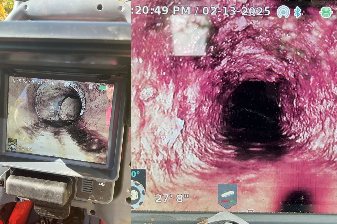 images from camera inspection prior to sewer repair at fort worth tx home, mother modern plumbing