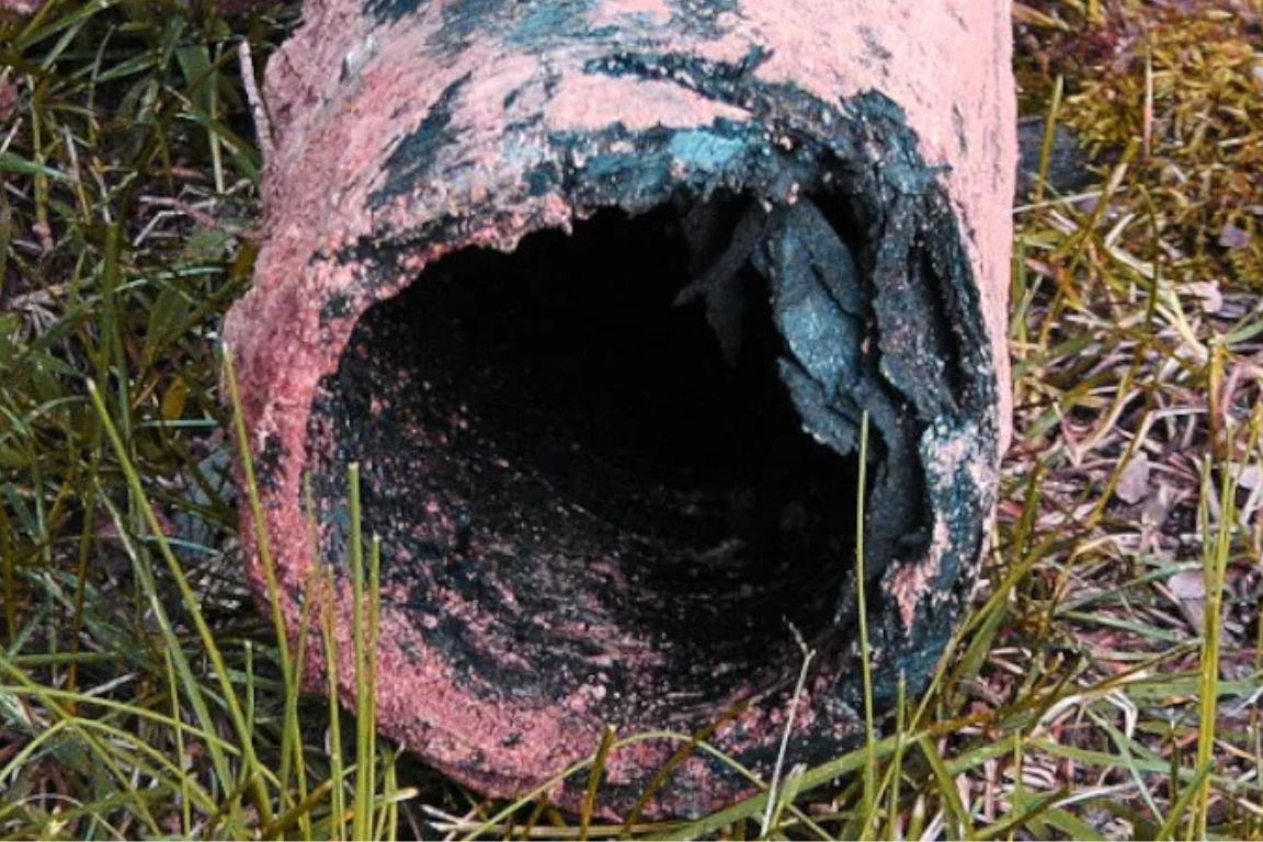heavily damaged section of orangeburg sewer pipe removed from university park tx property