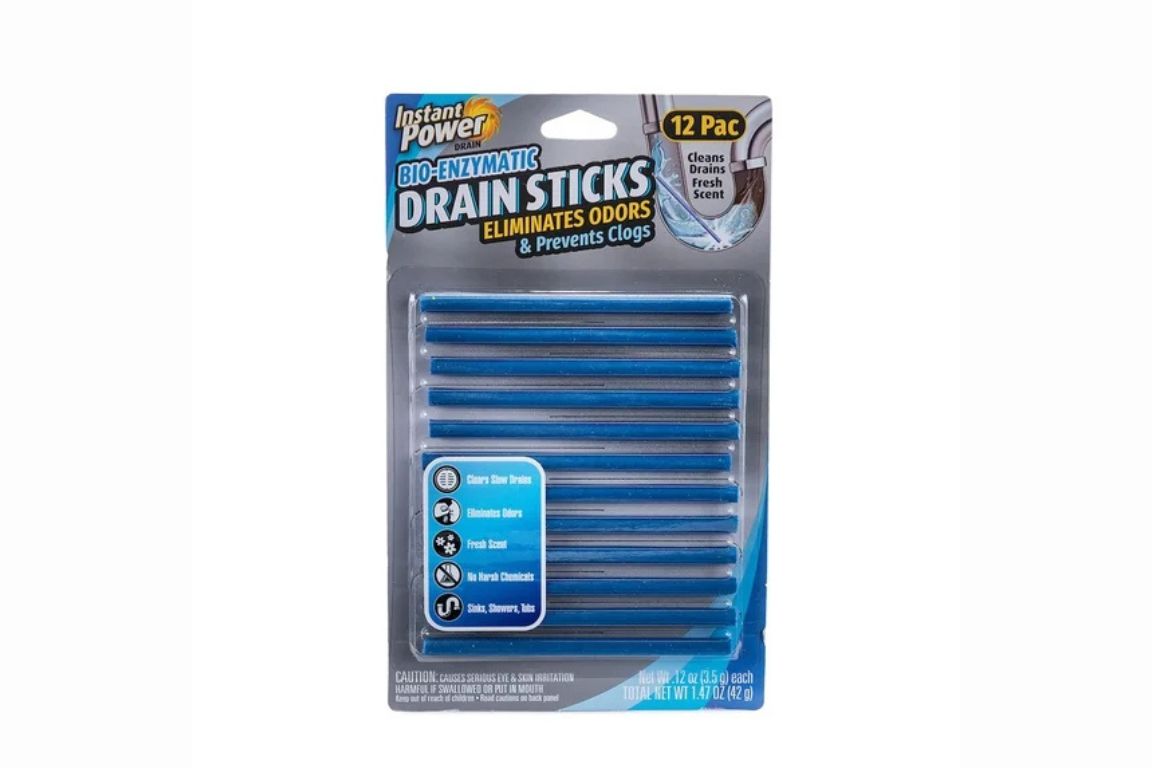 packet of instant power bio-enzymatic drain sticks for ongoing p-trap grease maintenance