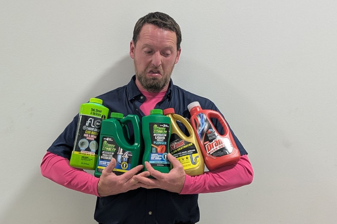 master plumber steven smith holds 5 drain cleaning products mother modern plumbing does not recommend for home use or grease buildup, including liquid-plumr and drano max gel