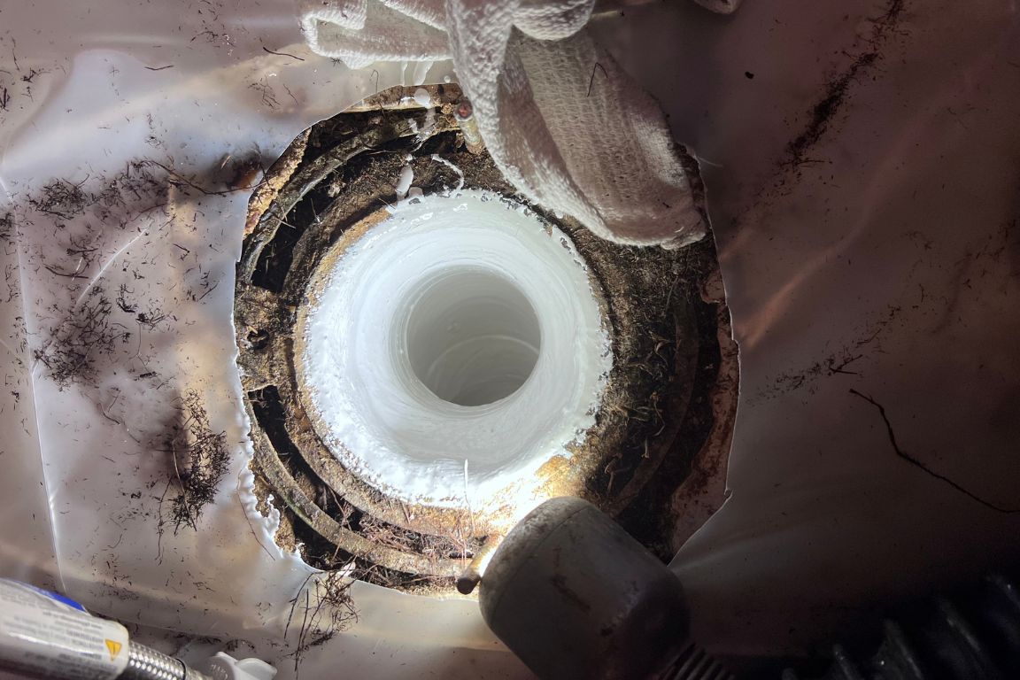 close up photo of CIPP lining material cured to interior wall of damaged sewer pipe in plano, tx, mother modenr plumbing
