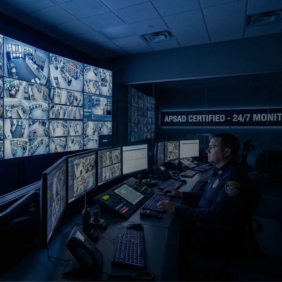 Opérateur de télésurveillance devant un mur d'écrans