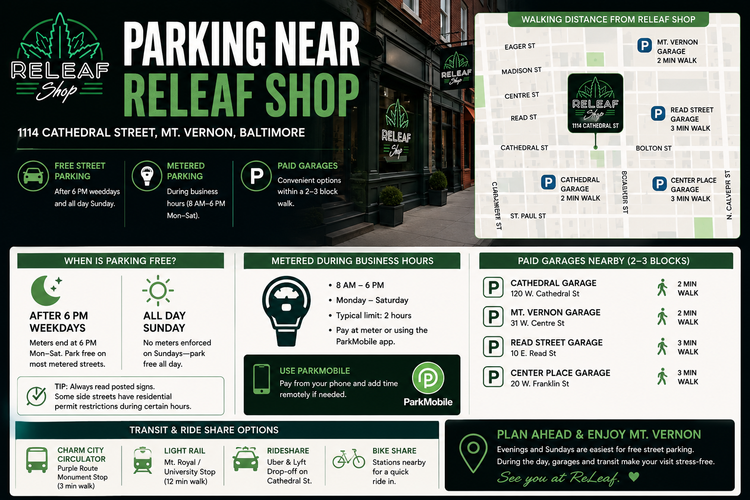 Does ReLeaf Shop Have Free Parking? article illustration | ReLeaf Shop Baltimore