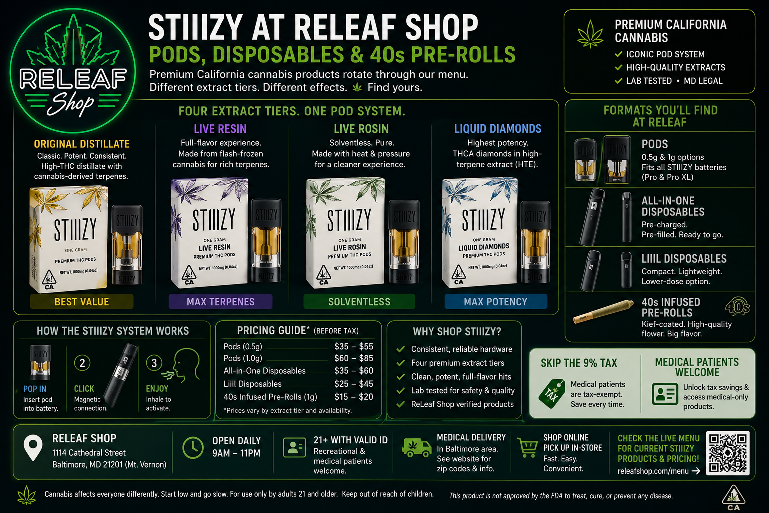 Stiiizy Vape Pens at ReLeaf Shop Baltimore