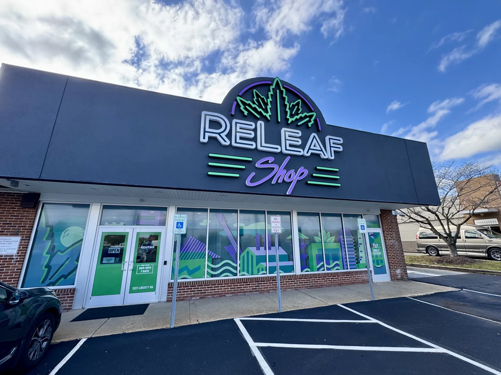 Rooted, a collaboration with ReLeaf Shop, storefront at 1337 Liberty Road in Eldersburg, Maryland