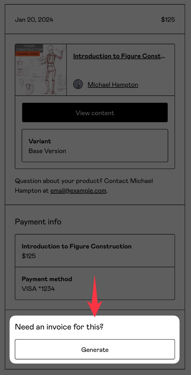 Gumroad purchase page showing the Download Invoice button for a Dynamic Map for Webflow subscription.