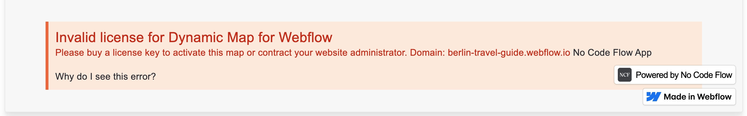 Dynamic Map license error banner indicating a mismatch between the License Account and the Active Account.