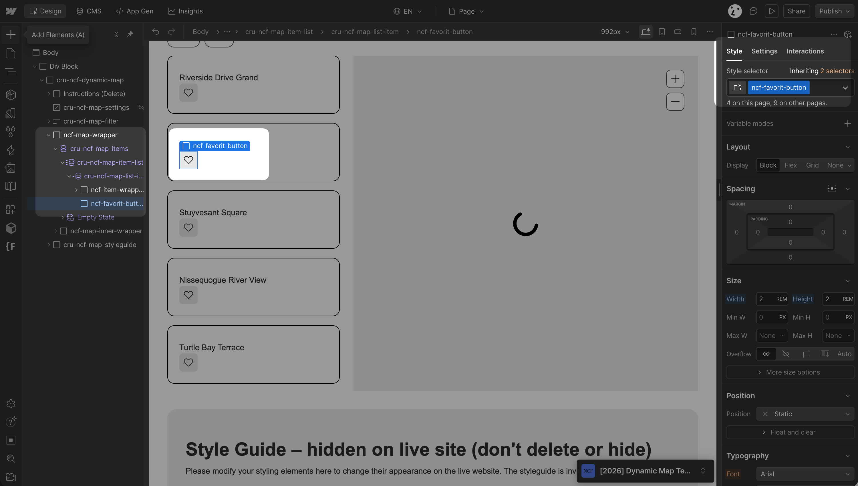 Dynamic Map Item List showing the Favoriting button