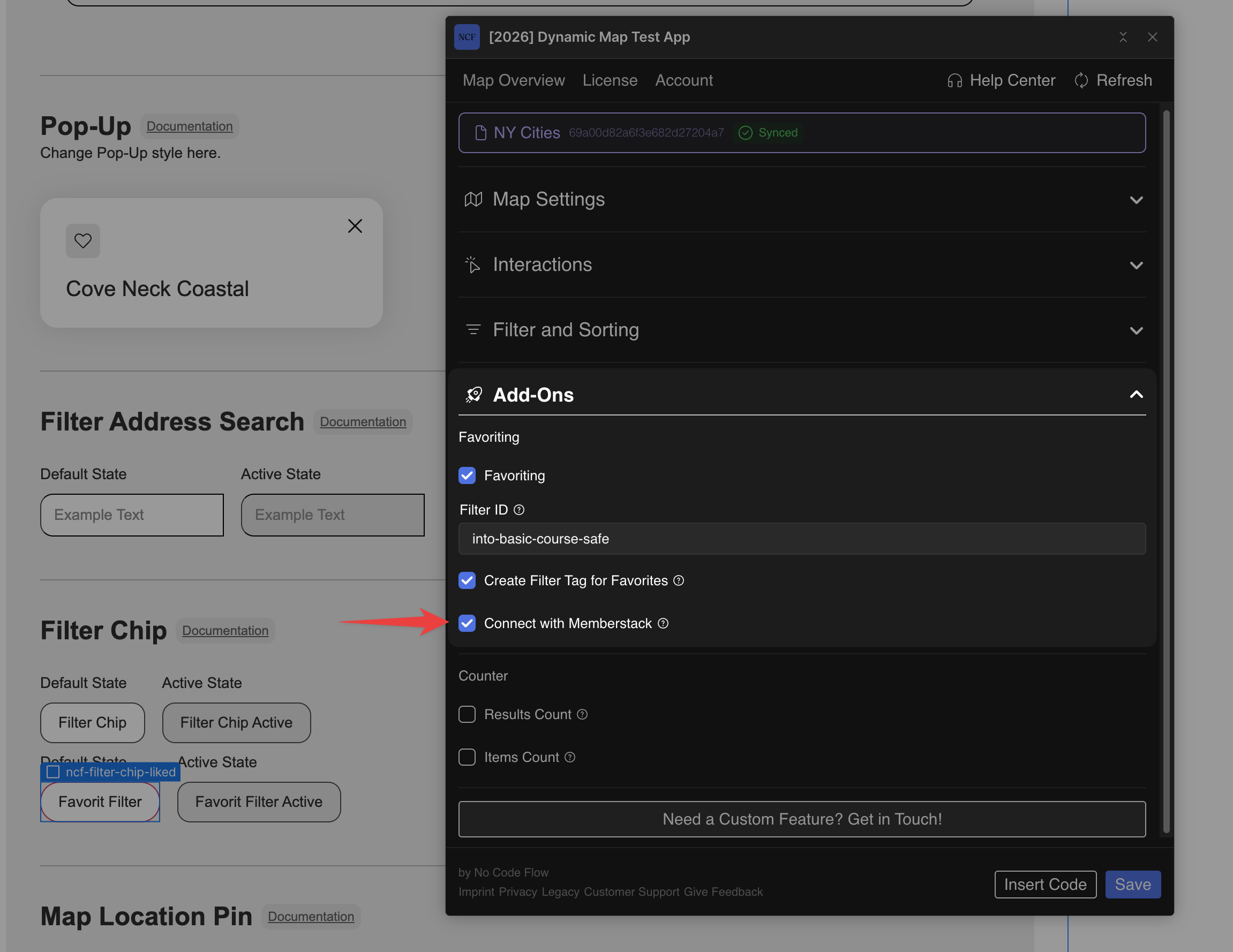 Side-by-side comparison showing disabled heart buttons for logged-out users and active heart buttons for Memberstack-logged-in users.