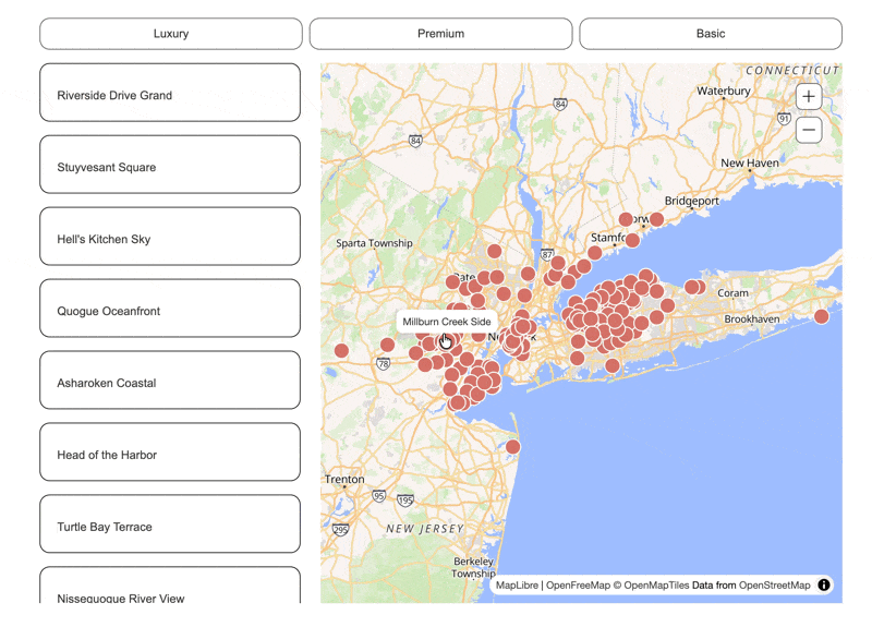 Animated GIF showing the Dynamic Map filter reset button being clicked, causing all active filters to clear and the map to return to its default view.