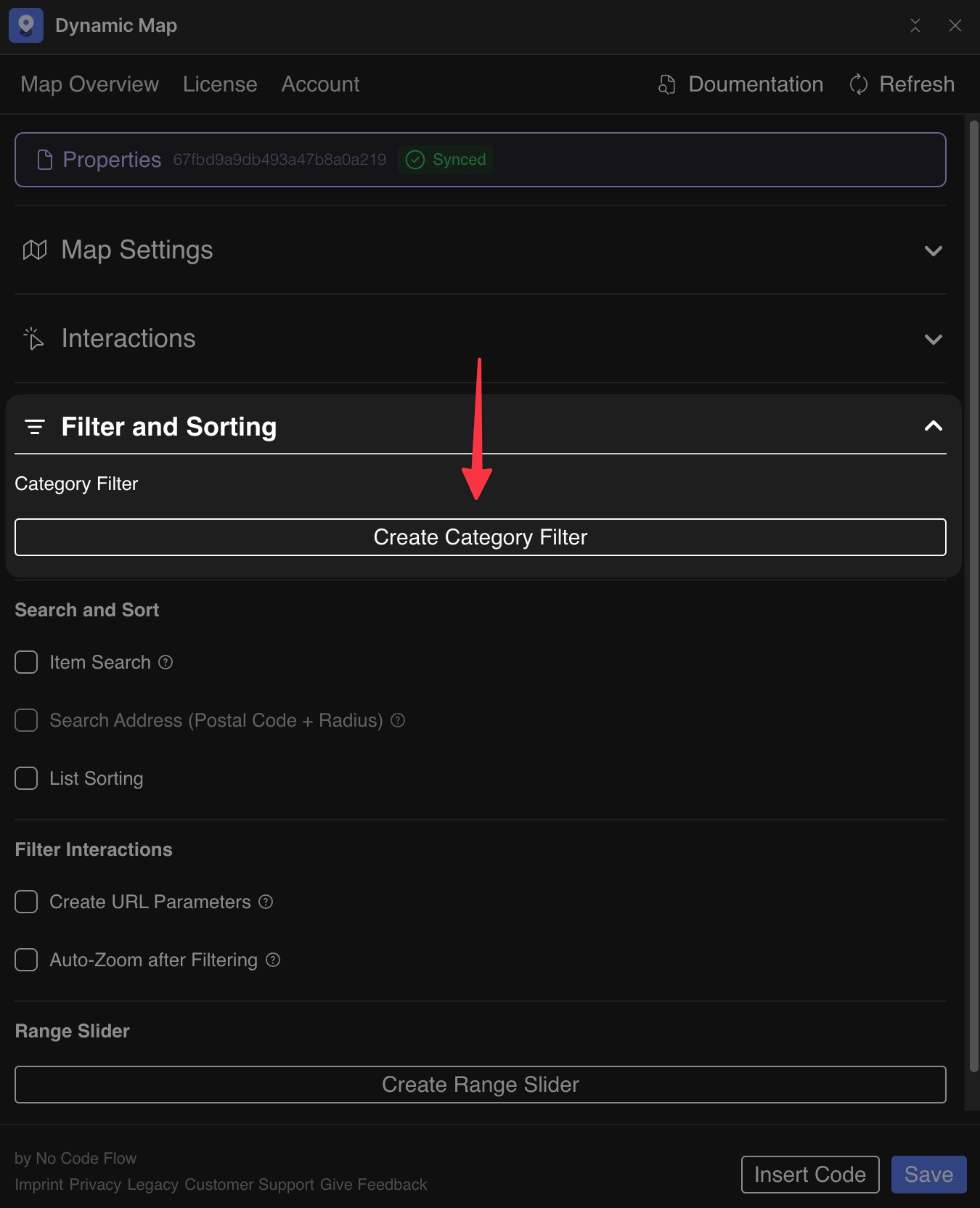 Dynamic Map App showing multiple category filters being created, one per Option field.