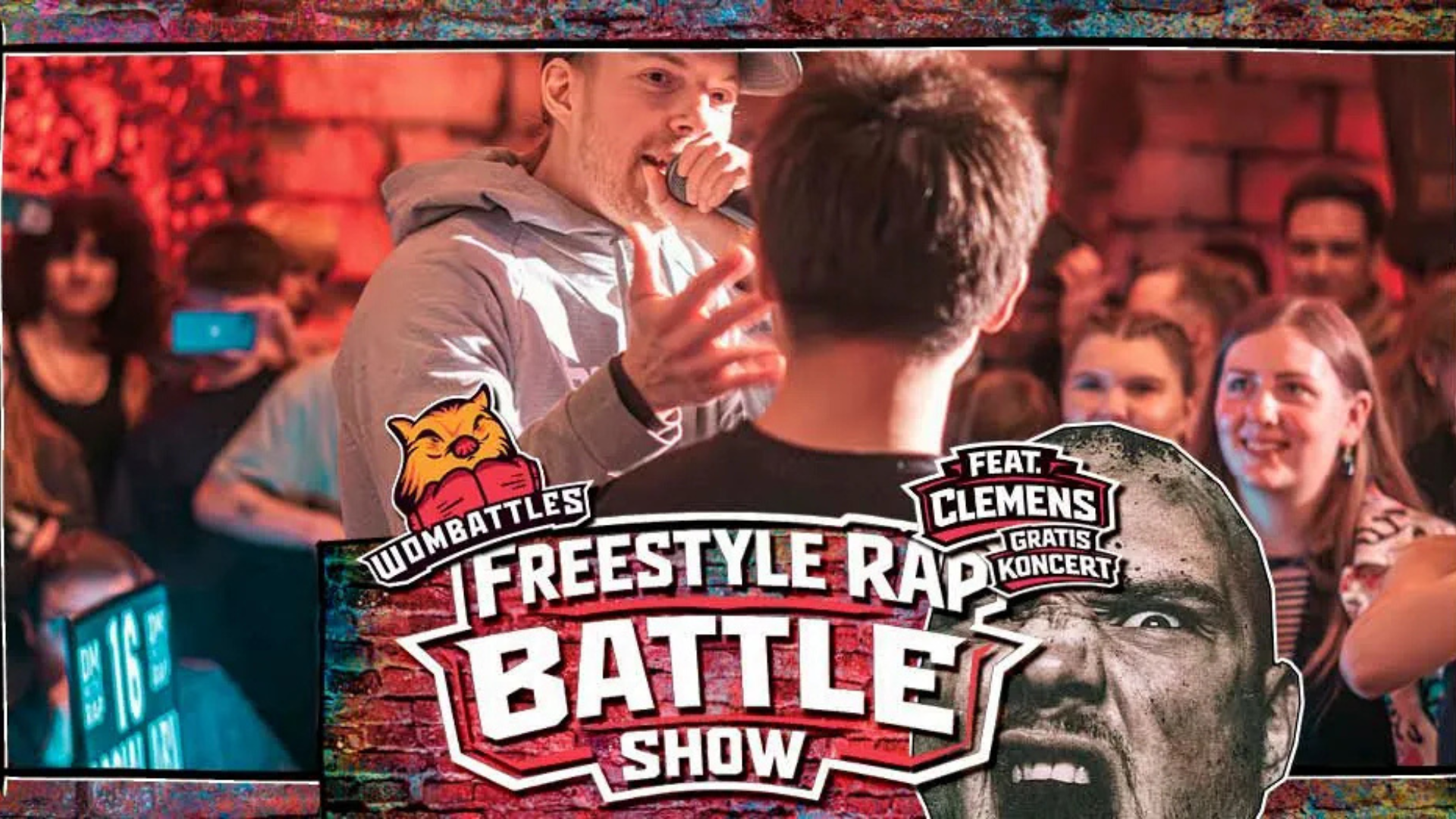 Event plakat med 2 der freestyler og publikum der ser på