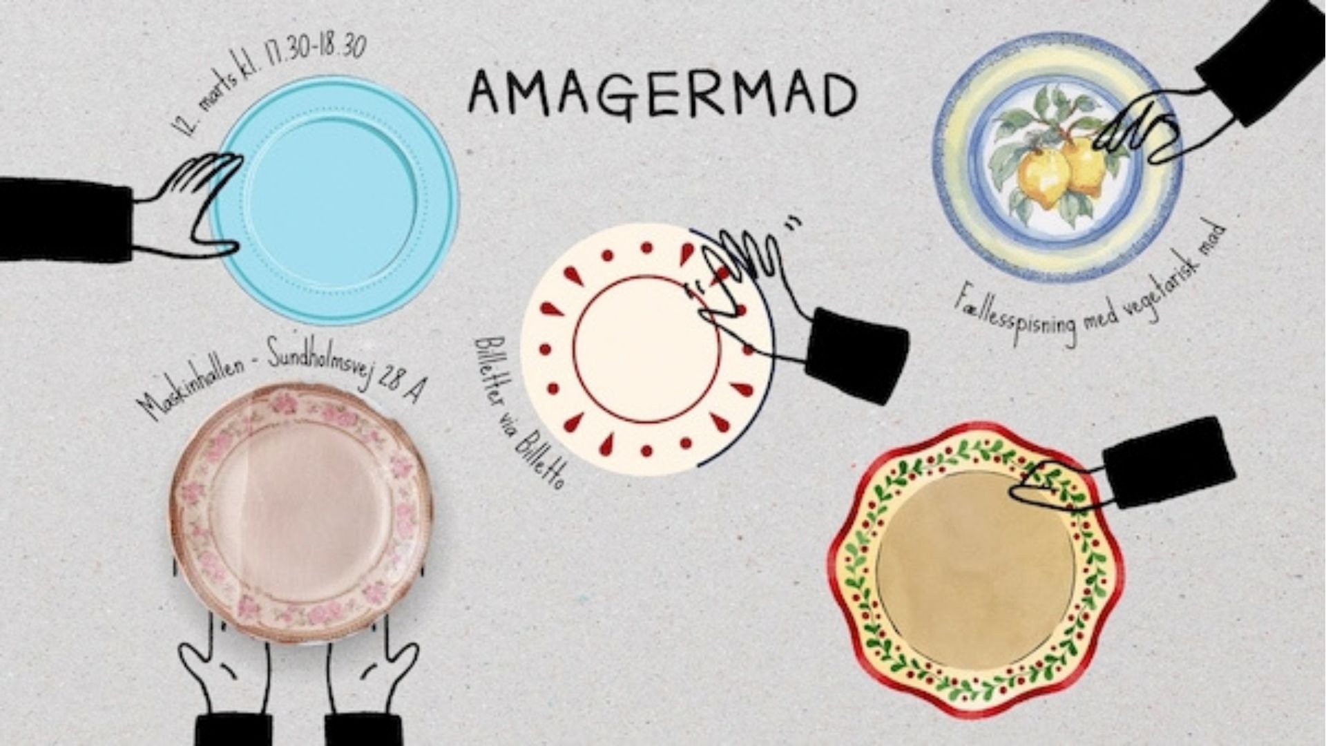 Fem tallerkner til amagermad