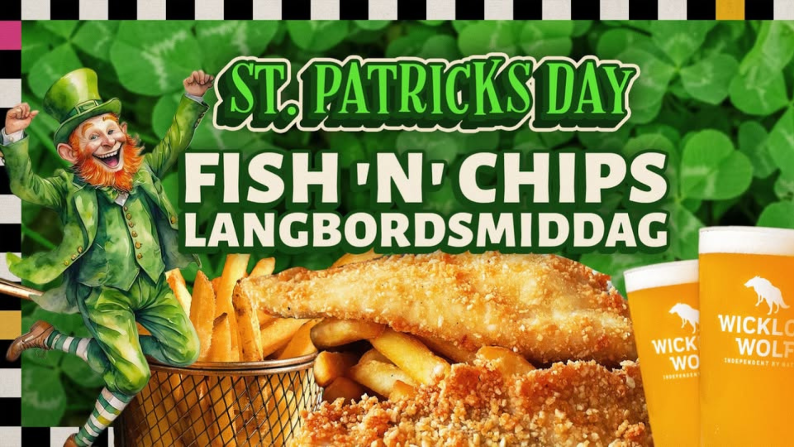 Billede af en burger med pommes frites og øl