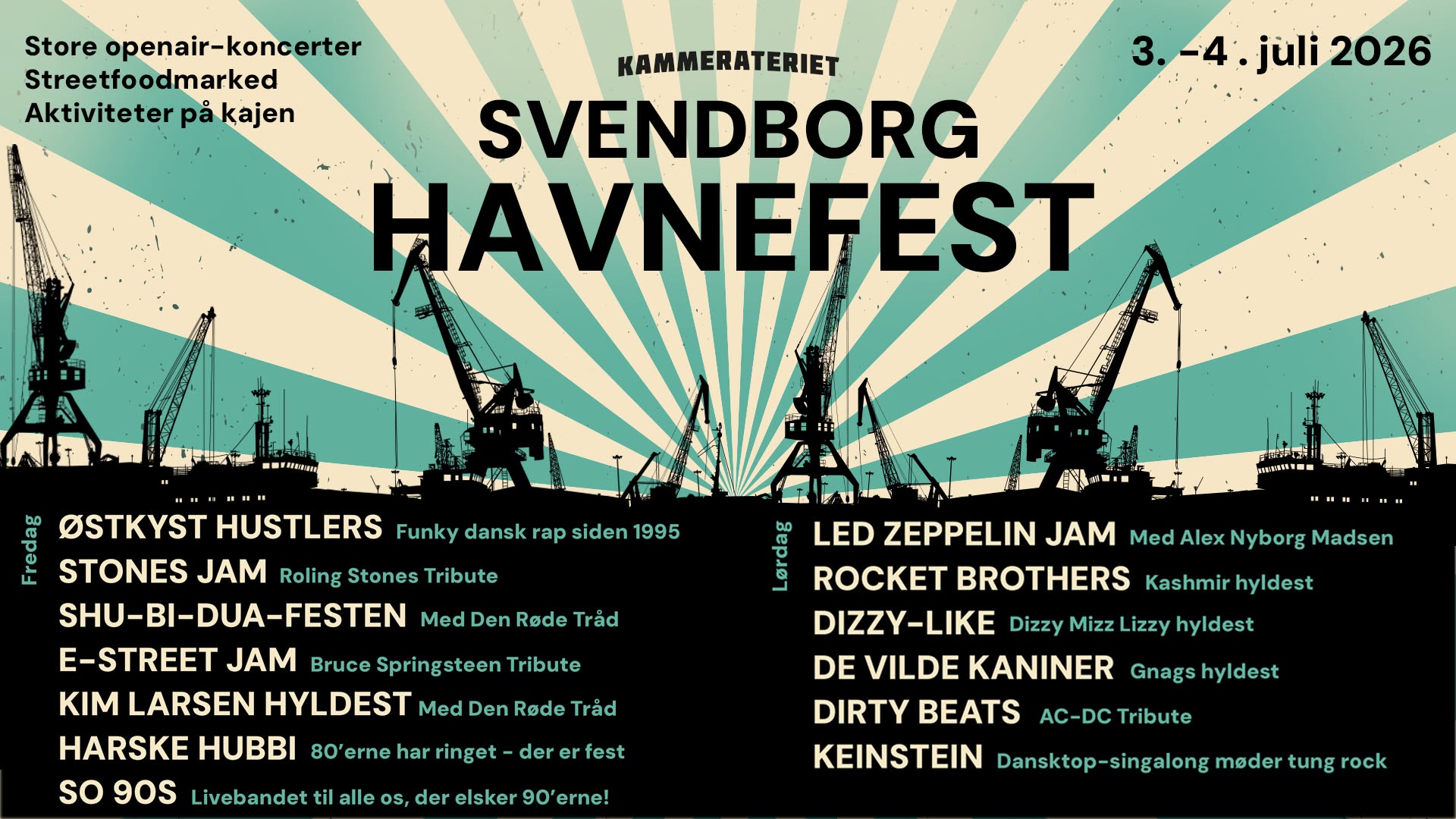 Svendborg Havnefest 2026 holder to dages folkefest på havnen 3.-4. juli med hyldestbands, fællessang og fadøl. Se programmet og priser - fra 199 kr.