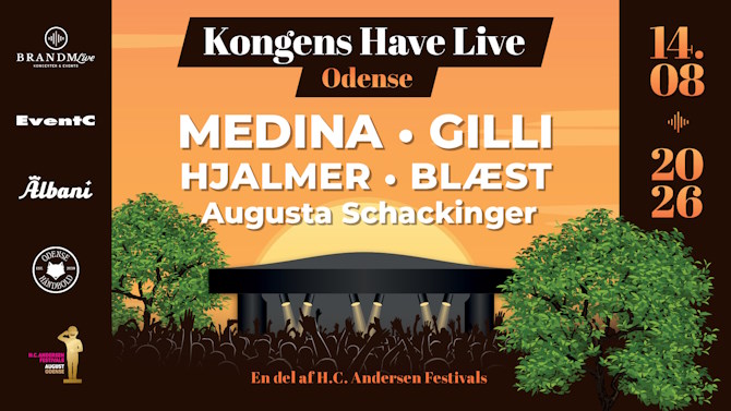  Kongens Have Live 2026 er Odenses nye endags-musikfestival den 14. august med Medina, Gilli, Blæst, Hjalmer og Augusta Schackinger. Se navnene.