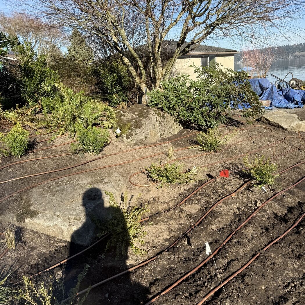 Waterfront planting bed mid-installation