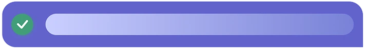 Querious App UI A purple horizontal loading bar with a green circle containing a white check mark.