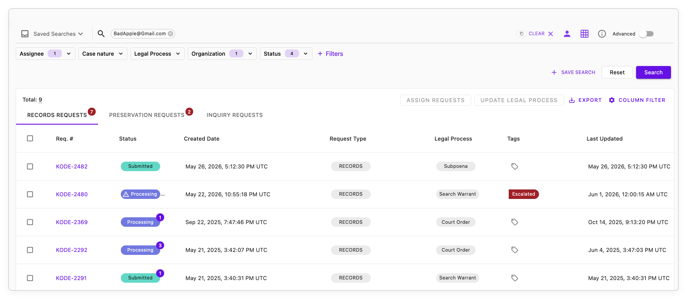 Normalized target search matching the same email across requests