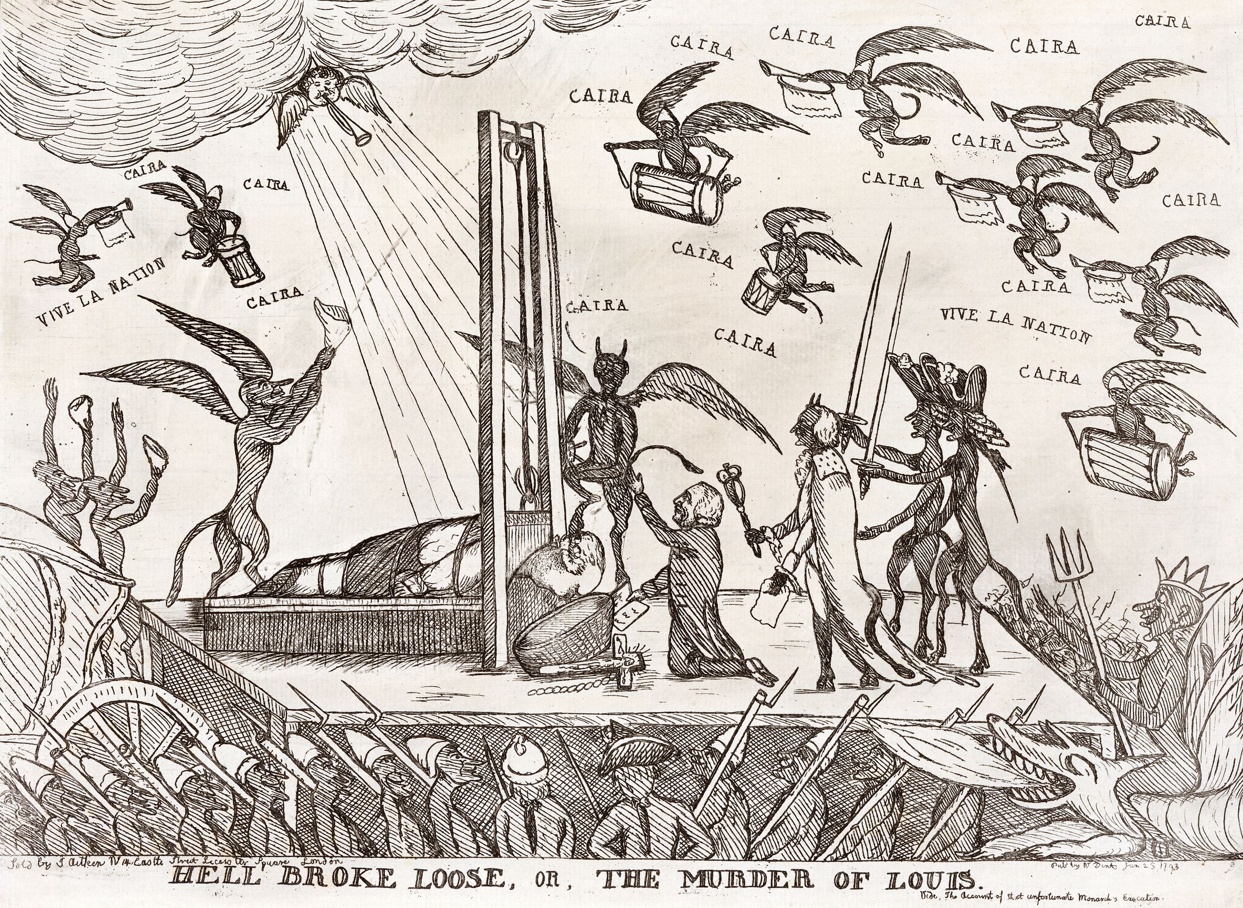 Cartoon político inglês a propósito da execução de Luís XIV