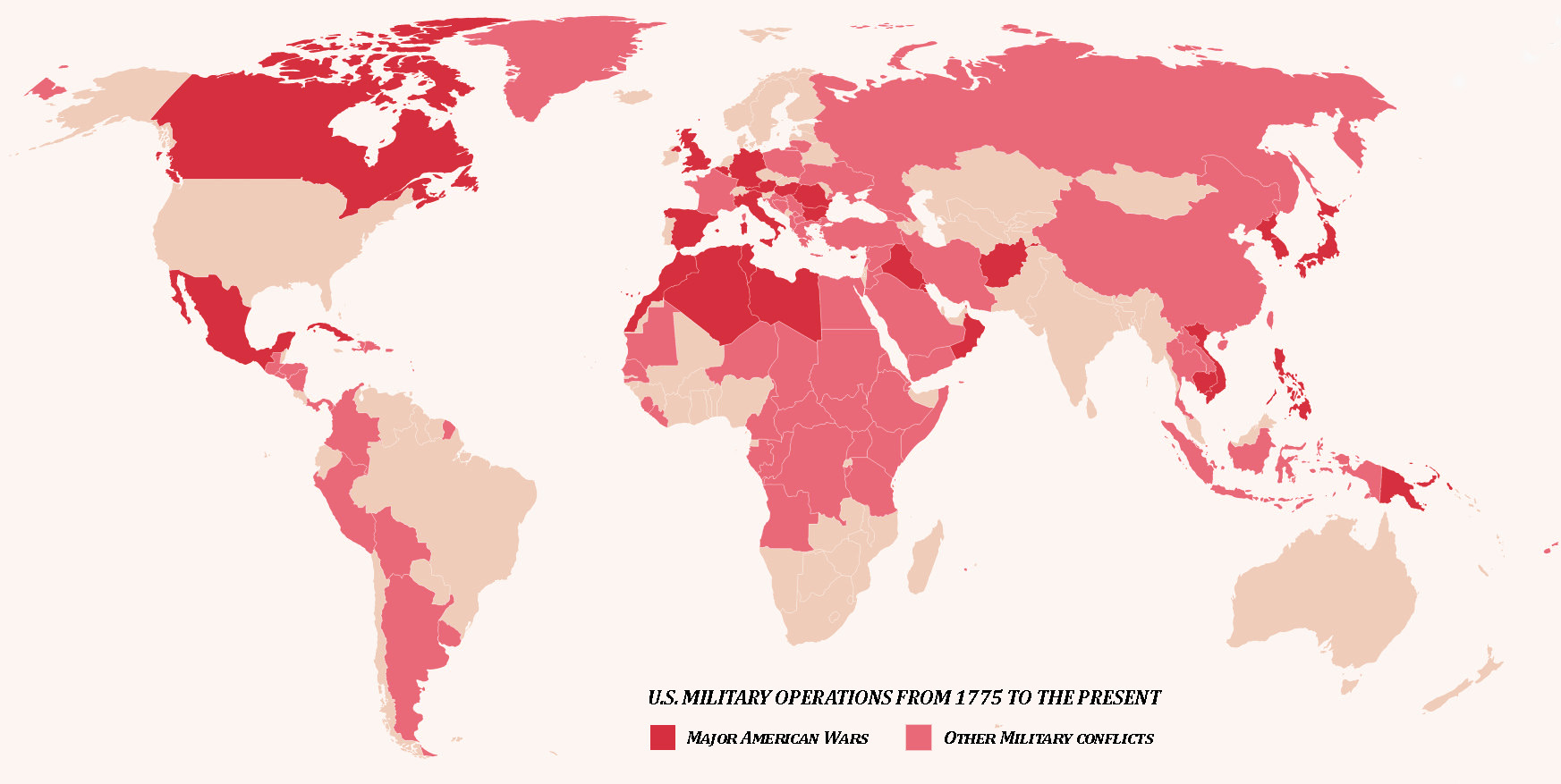 "Todos os países atacados pelos EUA desde 1775"