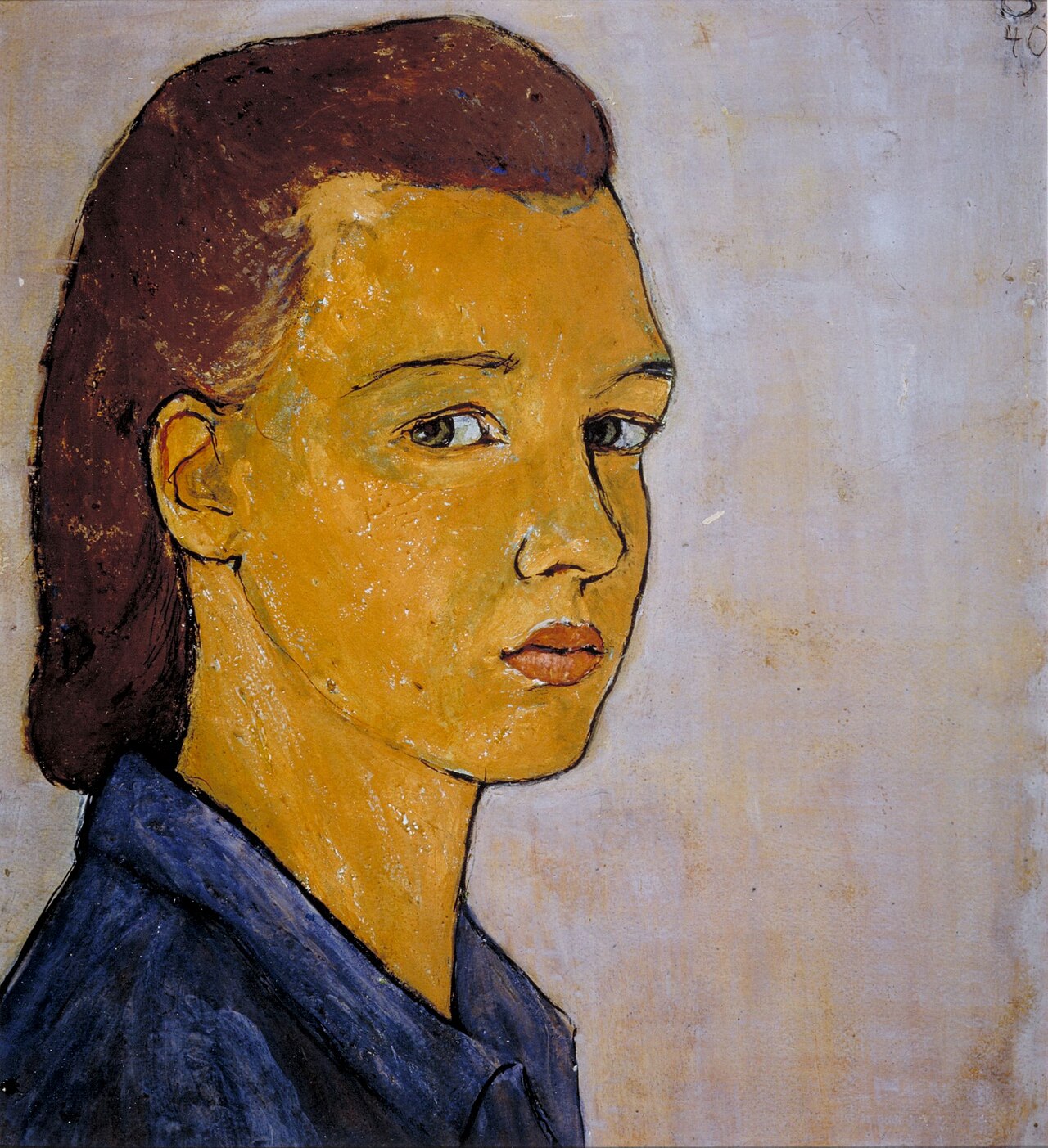 Auto-retrato, Charlotte Salomon, 1940. Gouache sobre cartão.