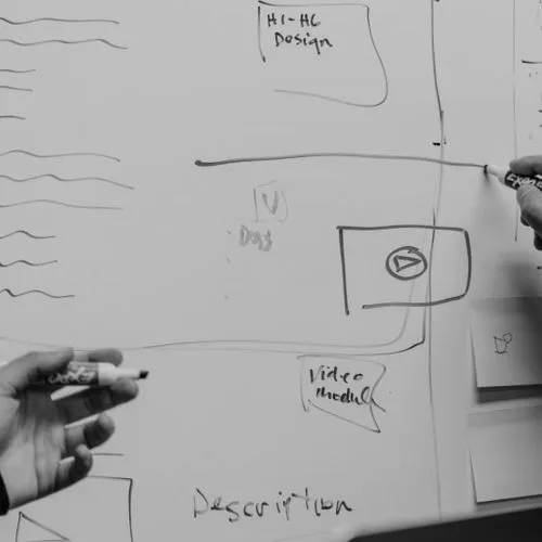 people are writing on white board