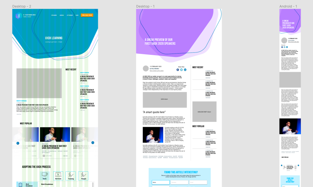 A sample of the screens, initial designs
