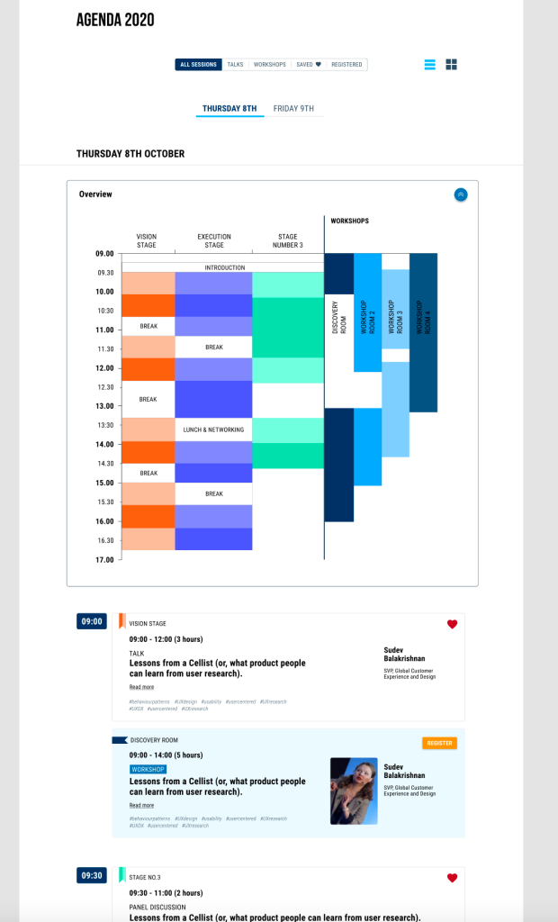 A sample of the agenda, initial design