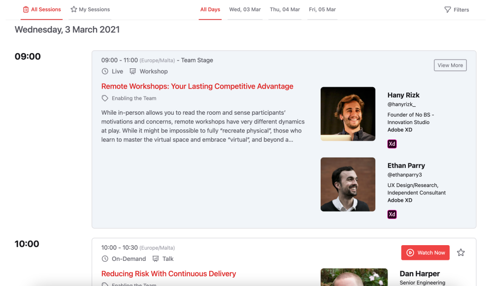 A sample of the Agenda screen, a section. As you can see this also retained a lot from the initial design phase. 