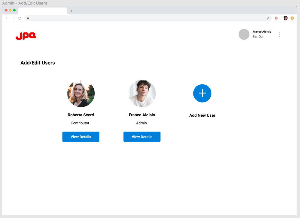 Admin: Adding or Editing a user screen