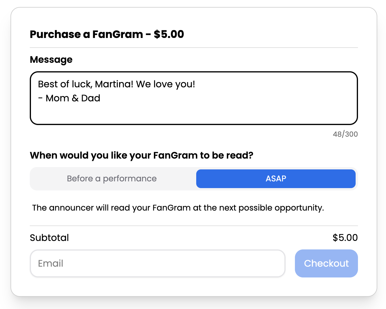 Ringing up an order in the volunteer app