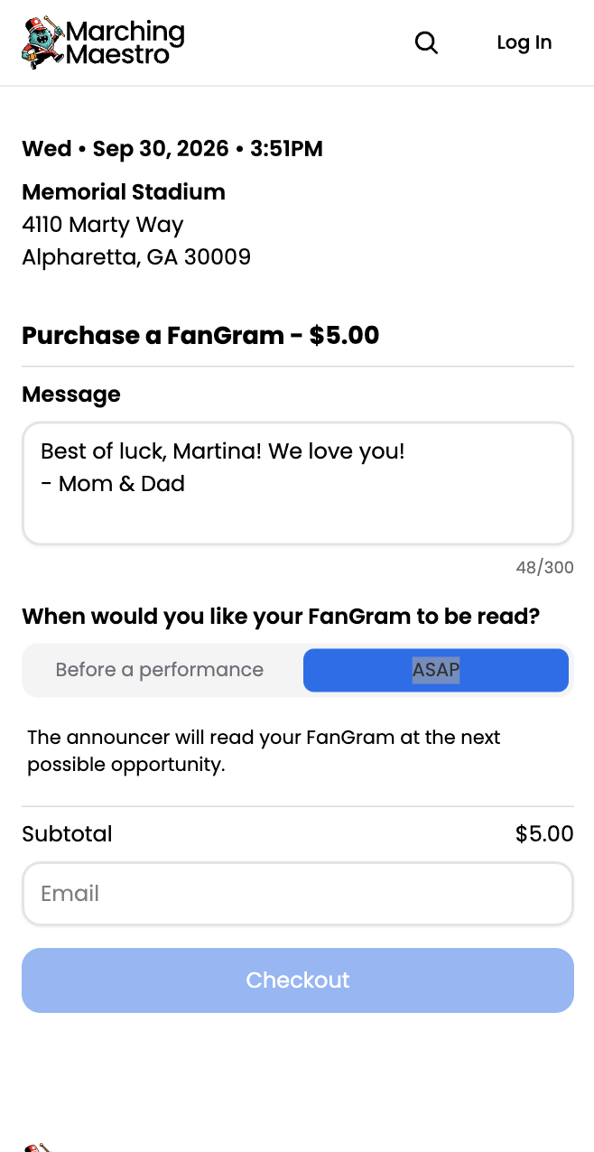 The same menu in the volunteer app, ready to sell