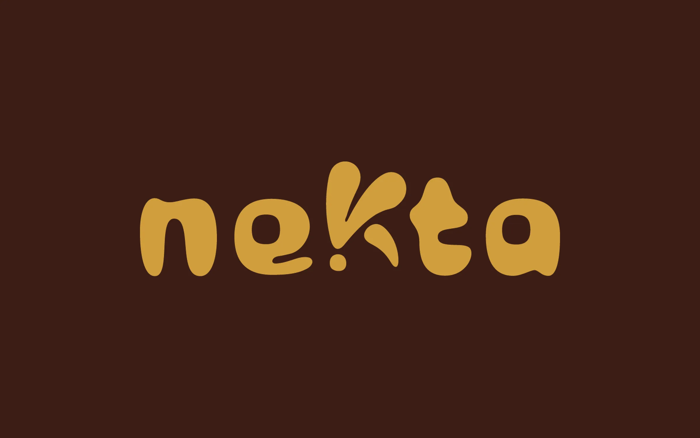 The Nekta wordmark in gold on deep chocolate brown; the K is drawn as a dripping honey shape.